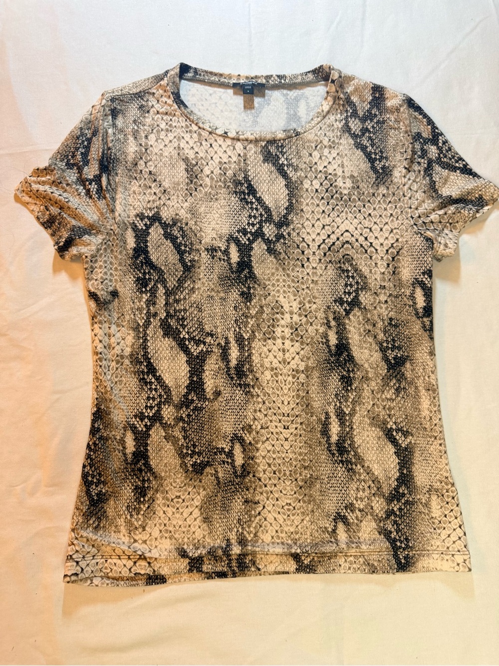 Express Snake-Print Short Sleeve Top - Black & Cream